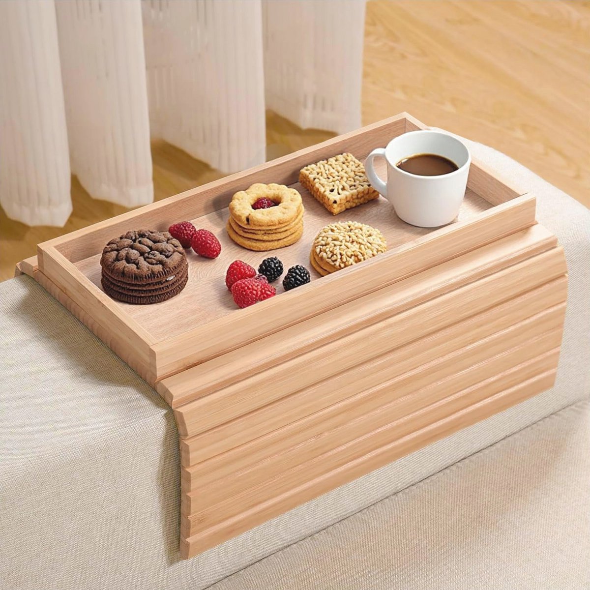 Opvouwbare Bamboe Sofa Arm Lade - Anti-Slip Side Tafel voor Snacks en Dranken