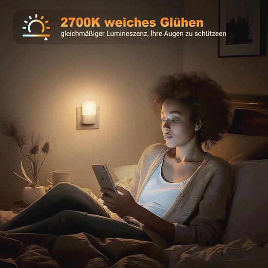 Nachtlamp met Schemersensor en Dimbare Stopcontacten - 2 Stuks - 2700K Warm Wit LED — afbeelding 5