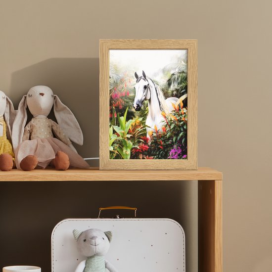 Nachtlampje 15x20 cm - Kinder lamp - Paard - Wit - Bos - Bloemen - Planten - Tafellamp kinderkamer - Slaapkamer lamp - Bedlamp kinderen - Kinderlampje stopcontact - Wandlamp babykamer - Nachtlampjes van Merkloos — afbeelding 3