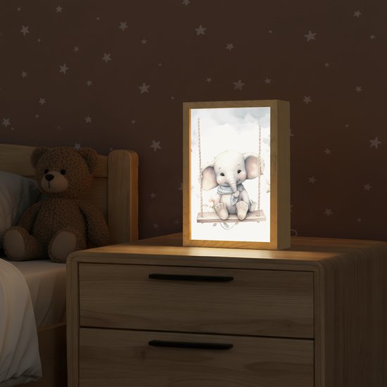 Nachtlampje 20x30 cm - Kinder lamp - Olifant - Dier - Kinderen - Tafellamp kinderkamer - Slaapkamer lamp - Bedlamp kinderen - Kinderlampje stopcontact - Wandlamp babykamer - Nachtlampjes van Merkloos — afbeelding 2