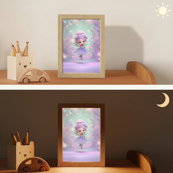 Nachtlampje 15x20 cm - Kinder lampje - Fee - Paars - Sprookje - Tafellamp kinderkamer - Slaapkamer lamp - Bedlamp kinderen - Kinderlampje stopcontact - Wandlamp babykamer - Nachtlampjes van Merkloos — afbeelding 4