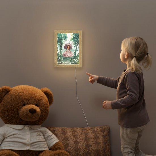Nachtlampje 15x20 cm - Kinder lampje - Prinses - Meisje - Kasteel - Sprookjes - Roze - Tafellamp kinderkamer - Slaapkamer lamp - Bedlamp kinderen - Kinderlampje stopcontact - Wandlamp babykamer - Nachtlampjes van Decopatent — afbeelding 5