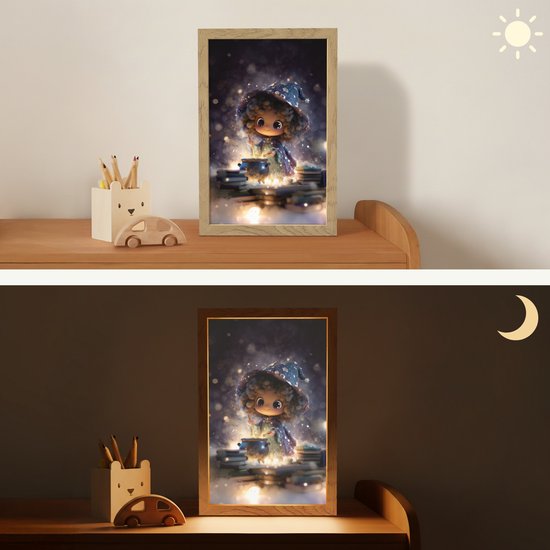 Nachtlampje 20x30 cm - Kinder lampje - Meisje - Toveren - Sterren - Paars - Tafellamp kinderkamer - Slaapkamer lamp - Bedlamp kinderen - Kinderlampje stopcontact - Wandlamp babykamer - Nachtlampjes van Merkloos — afbeelding 4