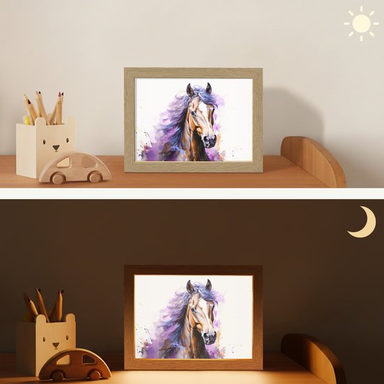 Nachtlampje 20x15 cm - Kinder lampje - Paard - Dieren - Meiden - Paars - Bruin - Tafellamp kinderkamer - Slaapkamer lamp - Bedlamp kinderen - Kinderlampje stopcontact - Wandlamp babykamer - Nachtlampjes van Merkloos — afbeelding 4