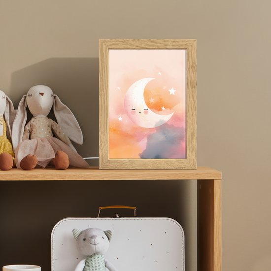 Nachtlampje 15x20 cm - Kinder lampje - Maan - Gezichtje - Sterren - Roze - Tafellamp kinderkamer - Slaapkamer lamp - Bedlamp kinderen - Kinderlampje stopcontact - Wandlamp babykamer - Nachtlampjes van OnlyWow — afbeelding 3