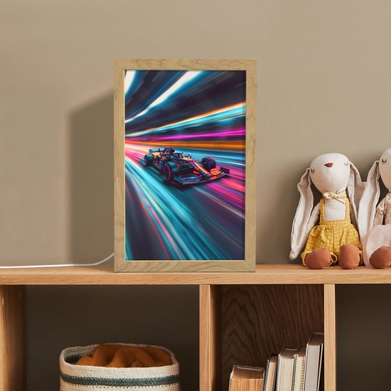 Nachtlampje 20x30 cm - Kinder lampje - Racen - Auto - Race - Jongens - Kleurrijk - Tafellamp kinderkamer - Slaapkamer lamp - Bedlamp kinderen - Kinderlampje stopcontact - Wandlamp babykamer - Nachtlampjes van Merkloos — afbeelding 3