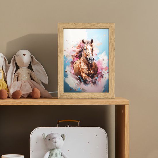 Nachtlampje 15x20 cm - Kinder lampje - Paard - Meisjes - Blauw - Roze - Tafellamp kinderkamer - Slaapkamer lamp - Bedlamp kinderen - Kinderlampje stopcontact - Wandlamp babykamer - Nachtlampjes van Merkloos — afbeelding 3