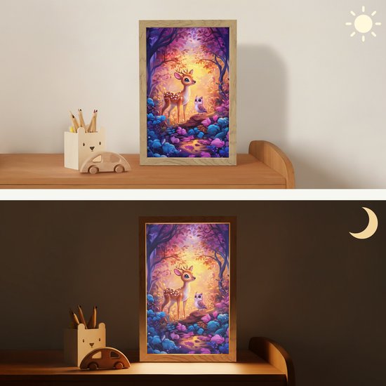 Nachtlampje 20x30 cm - Kinder lamp - Hertje - Uil - Fantasie - Bos - Tafellamp kinderkamer - Slaapkamer lamp - Bedlamp kinderen - Kinderlampje stopcontact - Wandlamp babykamer - Nachtlampjes van Smartfields — afbeelding 4