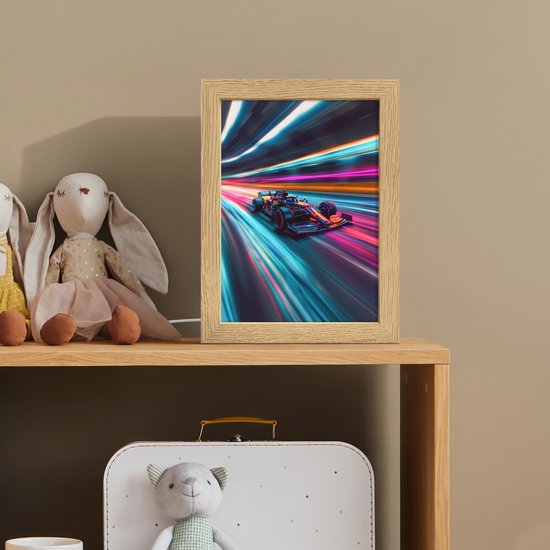 Nachtlampje 15x20 cm - Kinder lampje - Racen - Auto - Race - Jongens - Kleurrijk - Tafellamp kinderkamer - Slaapkamer lamp - Bedlamp kinderen - Kinderlampje stopcontact - Wandlamp babykamer - Nachtlampjes van Merkloos — afbeelding 3