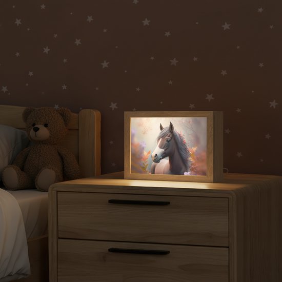 Nachtlampje 20x15 cm - Kinder lamp - Paard - Bloemen - Natuur - Paars - Dieren - Tafellamp kinderkamer - Slaapkamer lamp - Bedlamp kinderen - Kinderlampje stopcontact - Wandlamp babykamer - Nachtlampjes van Merkloos — afbeelding 2