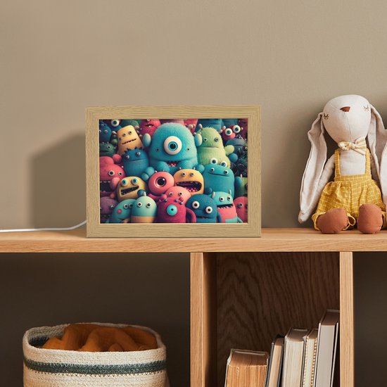 Nachtlampje 20x15 cm - Kinder lampje - Kids - Monster - Regenboog - Design - Meiden - Jongens - Tafellamp kinderkamer - Slaapkamer lamp - Bedlamp kinderen - Kinderlampje stopcontact - Wandlamp babykamer - Nachtlampjes van OnlyWow — afbeelding 3
