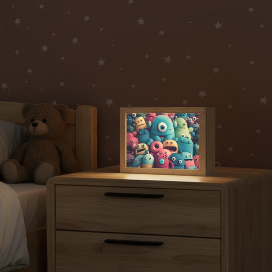 Nachtlampje 20x15 cm - Kinder lampje - Kids - Monster - Regenboog - Design - Meiden - Jongens - Tafellamp kinderkamer - Slaapkamer lamp - Bedlamp kinderen - Kinderlampje stopcontact - Wandlamp babykamer - Nachtlampjes van OnlyWow — afbeelding 2