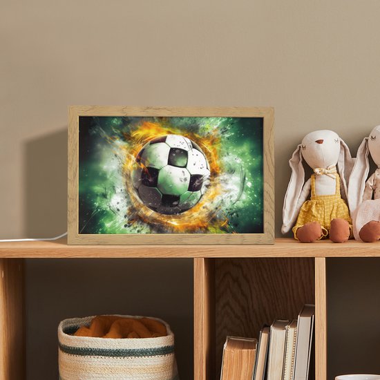 Nachtlampje 30x20 cm - Kinder lampje - Bal - Voetbal - Groen - Oranje - Rook - Tafellamp kinderkamer - Slaapkamer lamp - Bedlamp kinderen - Kinderlampje stopcontact - Wandlamp babykamer - Nachtlampjes van OnlyWow — afbeelding 3