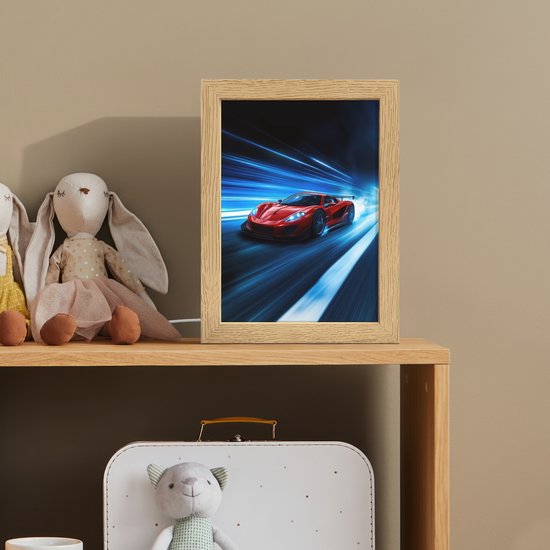 Nachtlampje 15x20 cm - Kinder lampje - Rode raceauto - Blauw - Futuristisch - Tafellamp kinderkamer - Slaapkamer lamp - Bedlamp kinderen - Kinderlampje stopcontact - Wandlamp babykamer - Nachtlampjes van OnlyWow — afbeelding 3