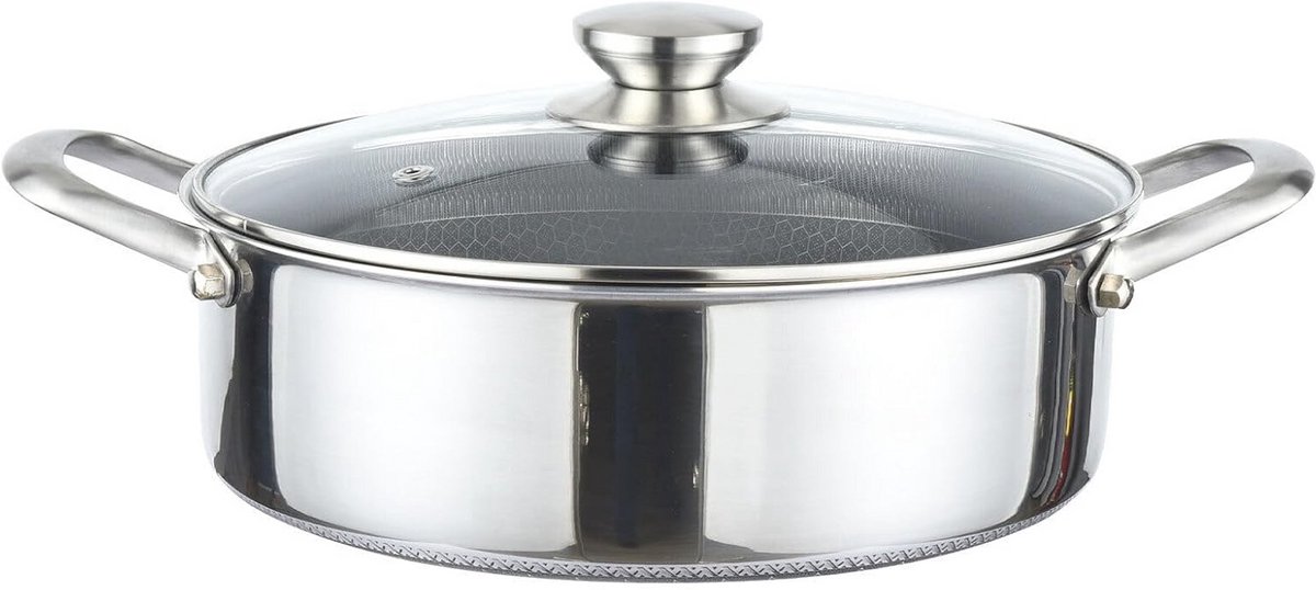 28 cm Inductie Braadpan met Glazen Deksel en Honingraat Antiaanbaklaag