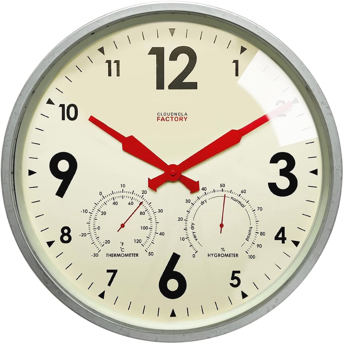 Waterdichte metalen wandklok met thermometer en hygrometer - 45,7 cm, stil en batterij-aangedreven