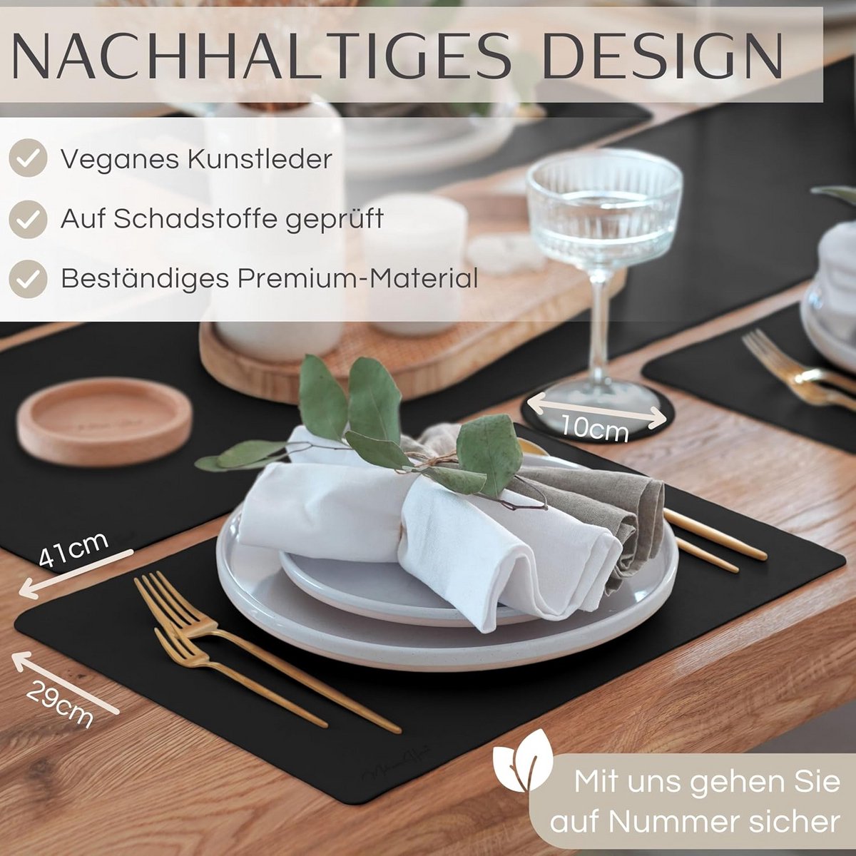 Set van 6 Premium Tafelsets en Onderzetters in Donkergrijs Kunstleer