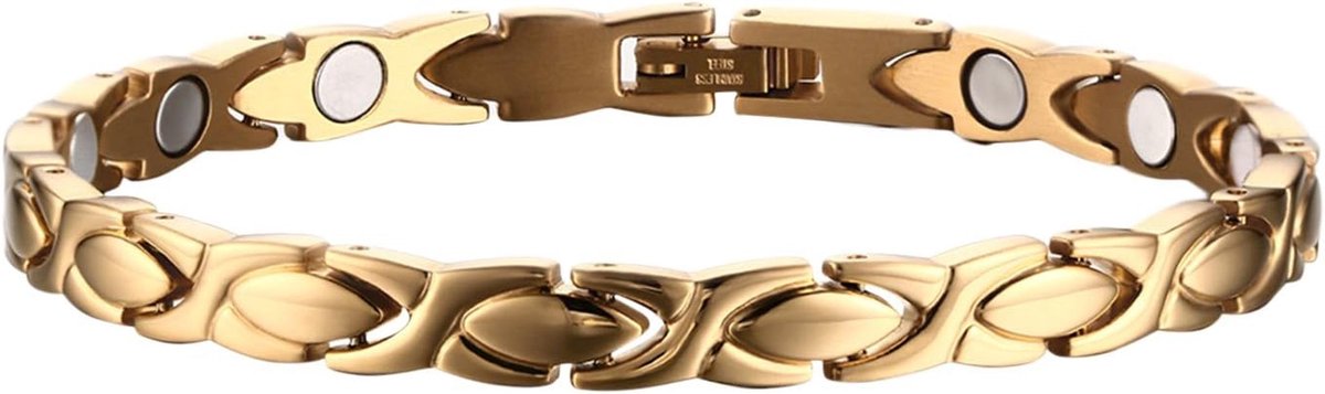 Goudkleurige magnetische ellips schakels armband voor dames van roestvrij staal - 21 cm