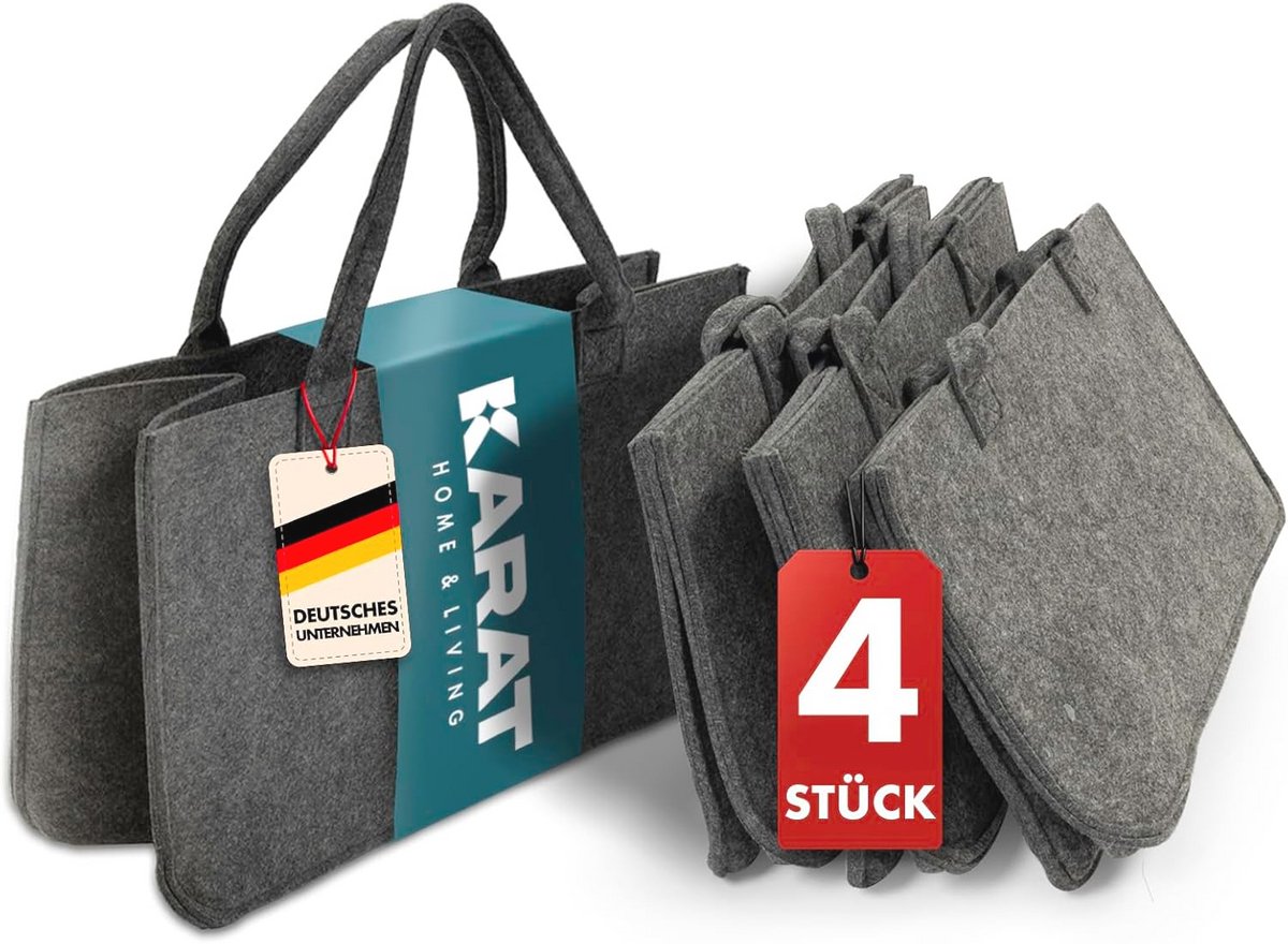 Felt Taschen Set van 4 – Robuuste Shopper en Opbergmanden voor Hout en Meer