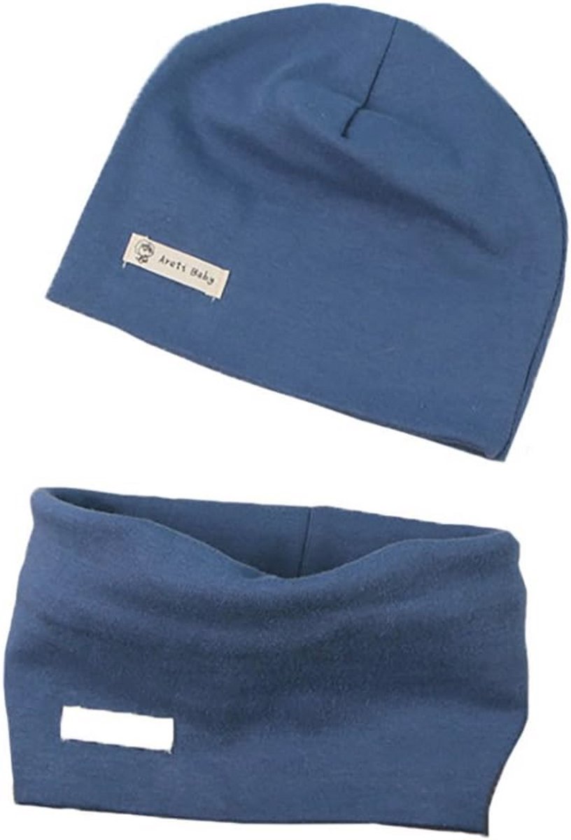 Gebreide Babysjaal en Muts Set voor Kinderen - Zachte Katoenen Beanie en Nekwarmer voor Herfst en Winter - Grijs/Wit