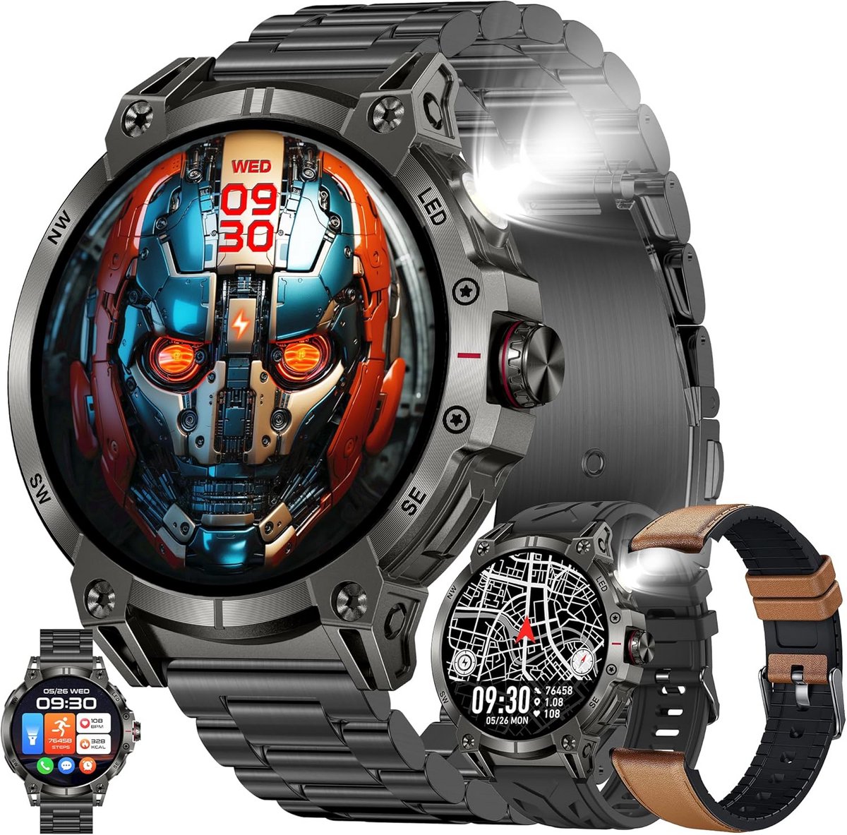 Waterdicht Heren Smartwatch met Telefoonfunctie, AMOLED Scherm en Fitnesstracking