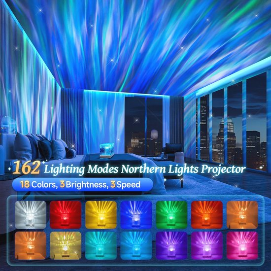 Nachtlampjes met Noorderlicht Projector en Dimbare Functies - 18 Kleuren Galaxy Licht met Afstandsbediening en Timer — afbeelding 2