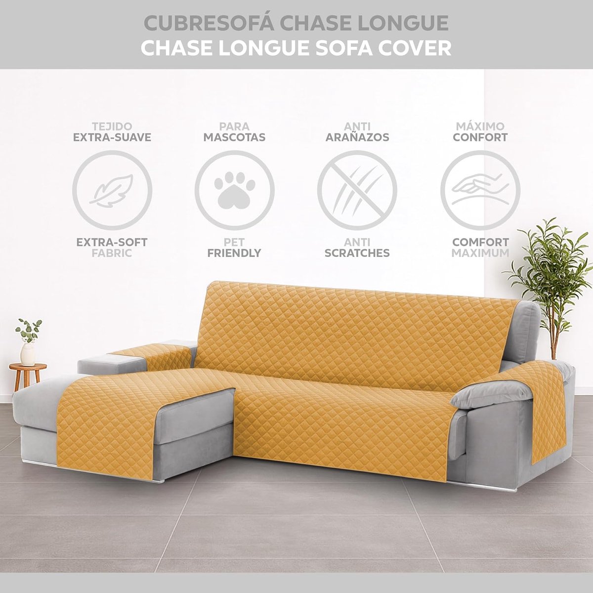 Housestock Universele Bankovertrek met Vulling – Mosterd – 240cm Linker (240x210x0.5 cm)
