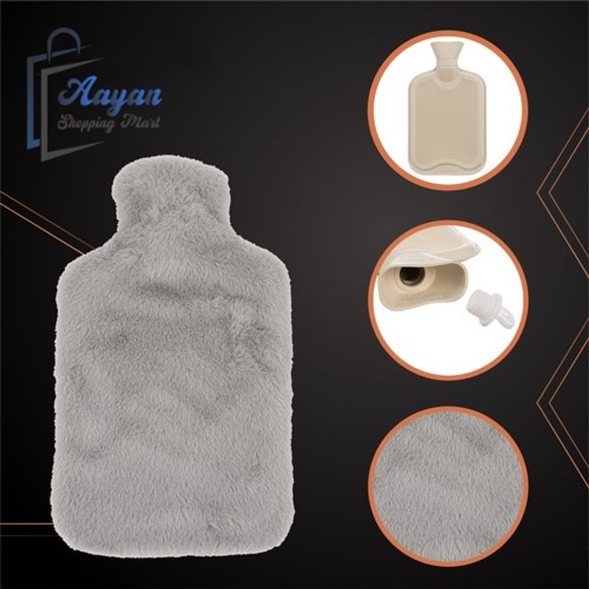 Rubberen kruik met pluchen konijnenhoes – 1,8 liter – grijs/beige – kruik met hoes – kruikknuffel – kruik – 58951