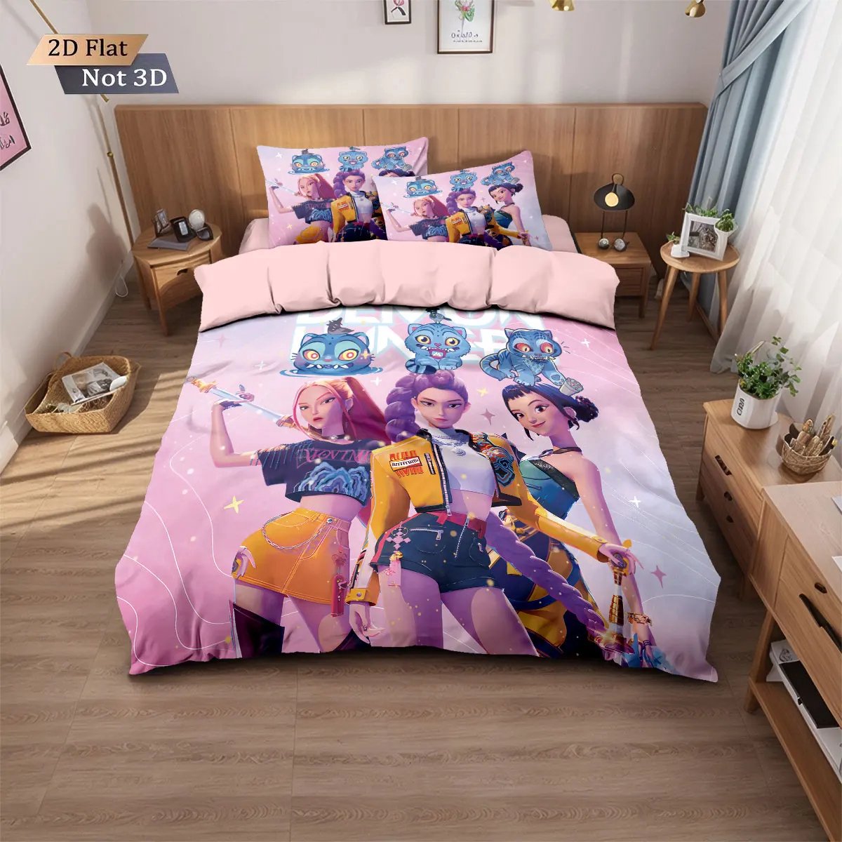 Huntrix KPop Demon Hunters Parure de lit 3 pièces, en microfibre, pour