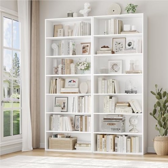 FirFurd Boekenkast, rek met 7 vakken, boekenkast, staand rek, opbergrek