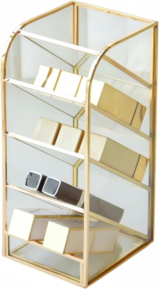 Lipstick Organizer - Lipstick Storage - Vintage Lipstick Holder - Glazen Cosmetic Organizer - Transparante Lipstick Stand - Makeup Organizer - Goud voor Lipstick