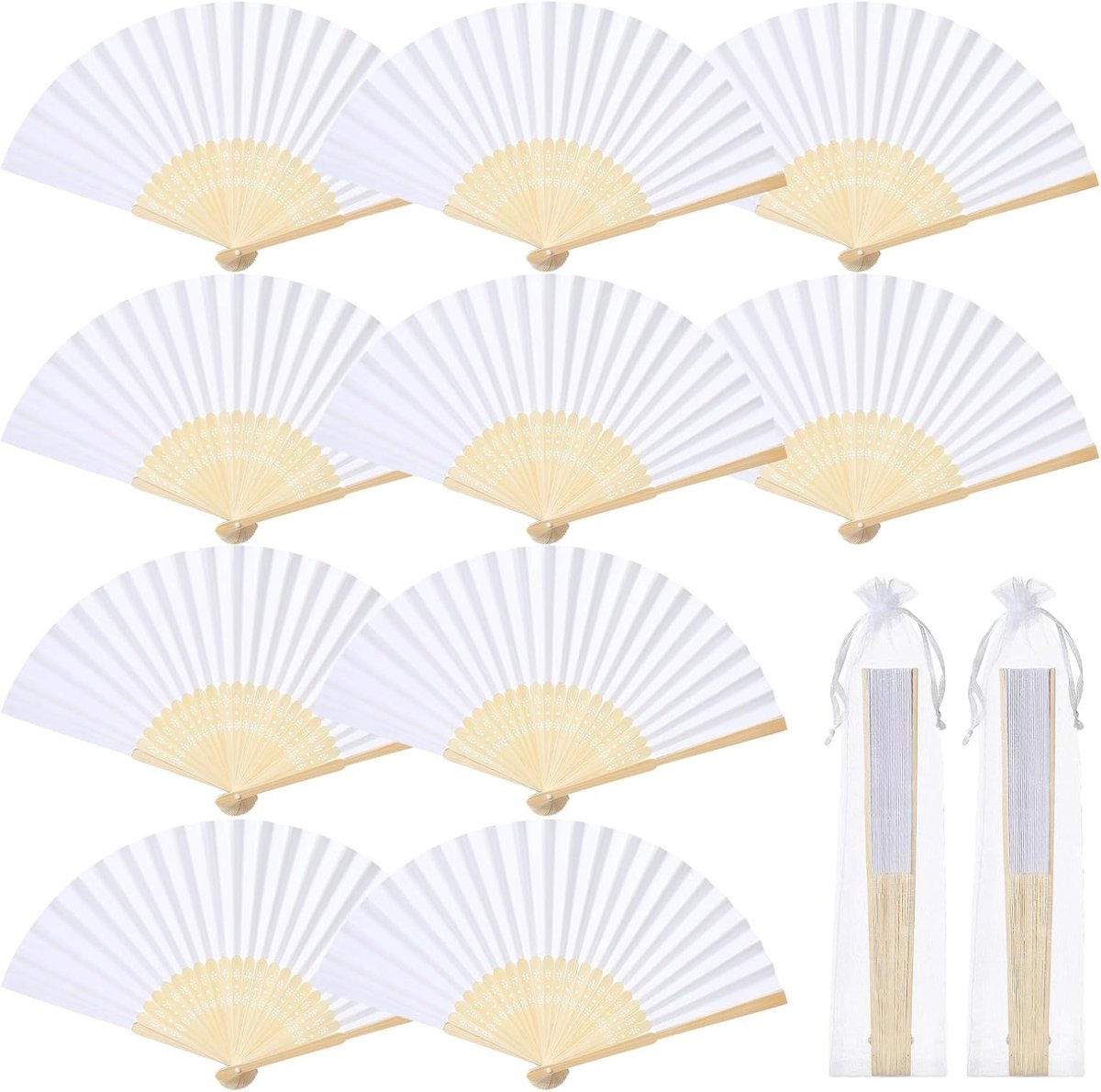 Papieren Waaiers - Vouwbare Waaiers - Feestelijke Decoratie - Set van 12 stuks - 32.79 x 21.4 cm - Wit