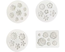 4PCS Flower Theme Silicone Mould Set - Daisy Rose Lotus Sun Flower - Fondant Fudge Mold - Clay Mold - Candy Chocolate Mold - Voor Themafeesten en Verjaardagsfeesten - Bakaccessoires en Creatieve Decoratie