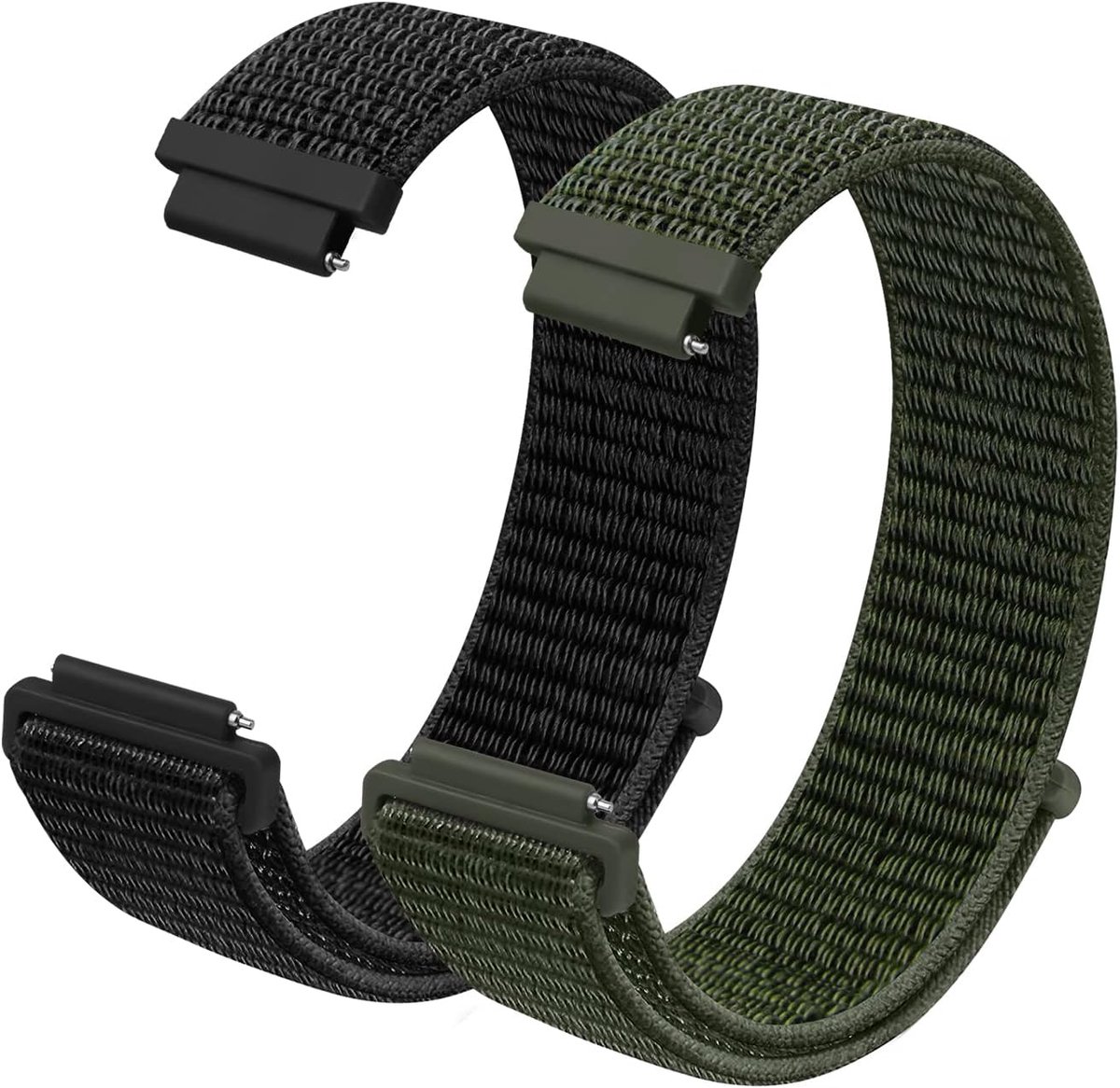Nylon horlogebanden - quick release horlogestraps - vervangende banden voor mannen en vrouwen - Donker Zwart + Militair Groen - 16mm - Rond