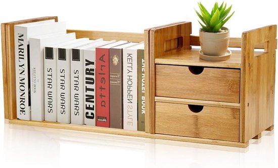 Extendable Desktop Bookcase - Adjustable Wooden Desk Organizer Rack met ...