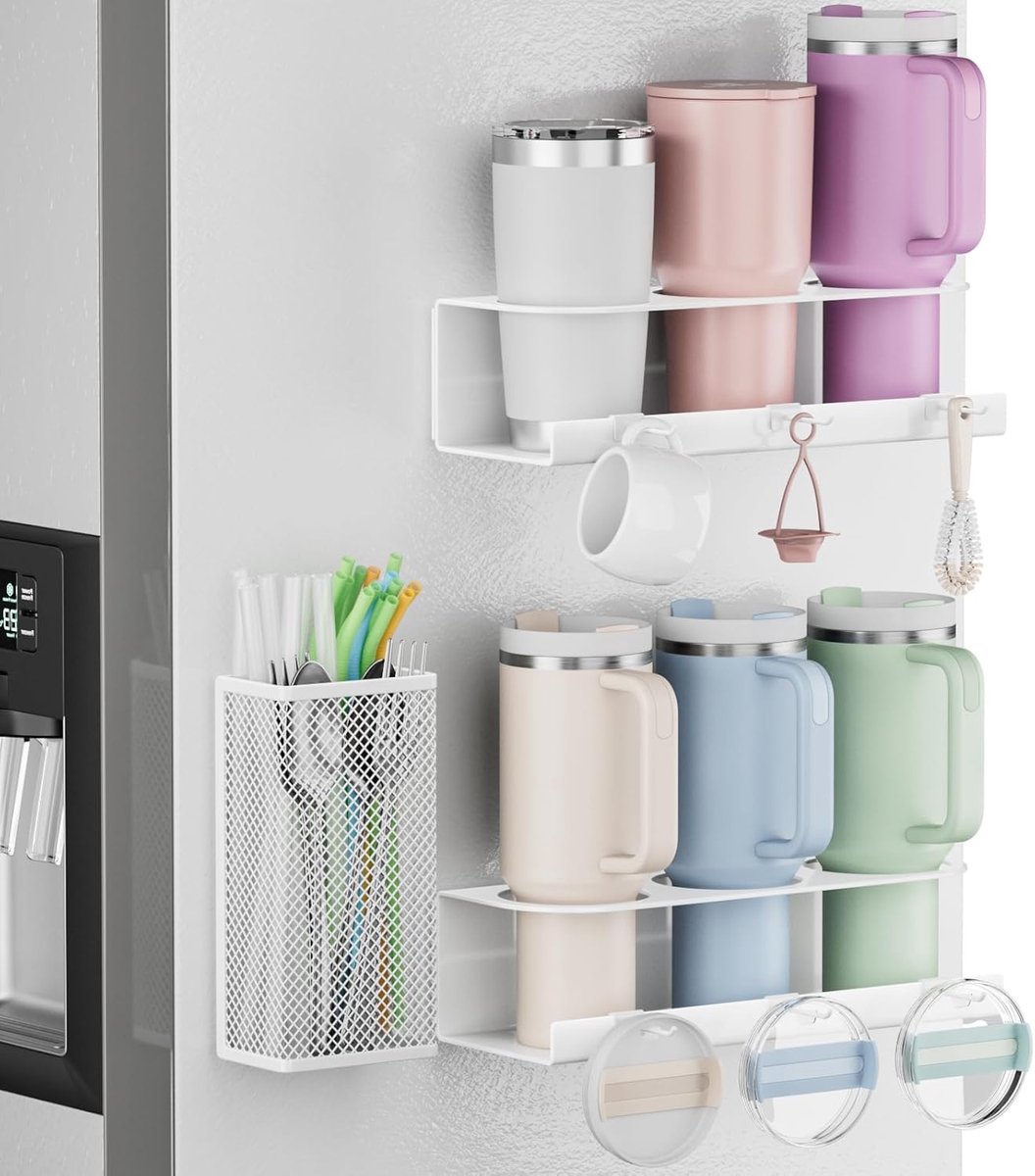 Famanu - Magnetische tumbler organizer set van 2 voor bekers met haken wit