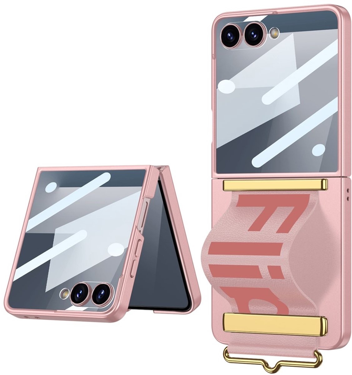 Lunso Geschikt voor Samsung Galaxy Z Flip 7 backcover hoesje met Polsband - Lichtroze