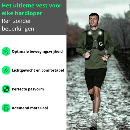 Hardloopvest voor dames en heren, hardloopvest met 550 ml drinkfles, verstelbare borstband, loopvest met telefoonzakje en reflecterende strepen, voor outdoor hardlopen en fietsen, zwart, algemeen