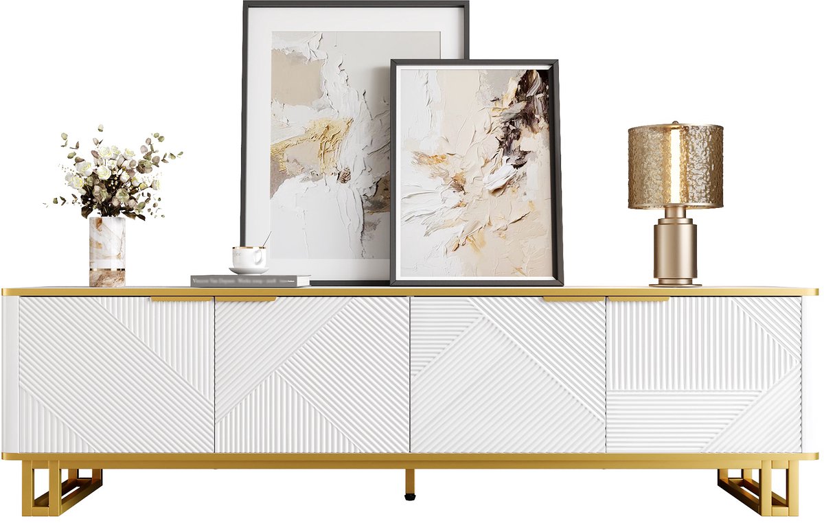 TV-Meubel- 160 x 37,5 x 48 cm - Vier Deuren, TV-Standaard, TV-Paneel, Laag TV-Meubel - Geo