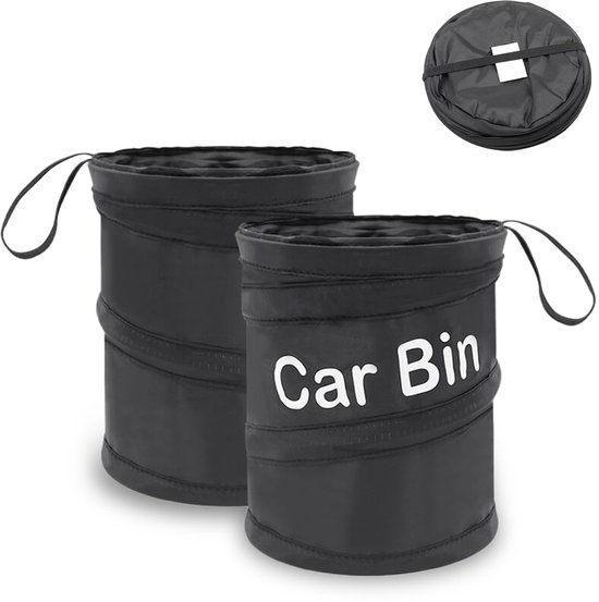 IMPERATORIS® Auto Prullenbak - Afvalzak voor Auto - Waterdichte Vuilniszak met Deksel - Bevestiging aan Hoofdsteun - 2 Stuks - Zwart - 16 D