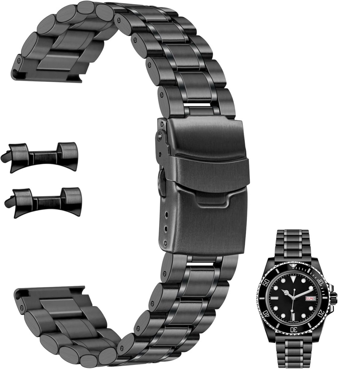 Metalen Horlogeband 20mm 22mm RVS Universele Vervangende Armband met Dubbele Sluiting