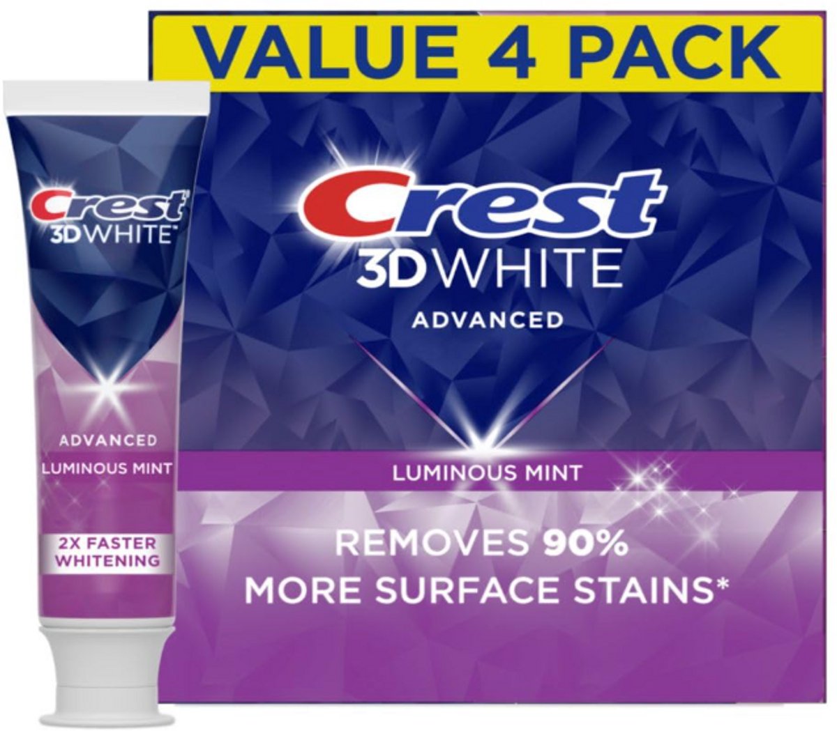 Crest 3D White Toothpaste - Advanced Luminous Mint - Teeth Whitening - Tandenpoetsen - Tandpasta- 4x