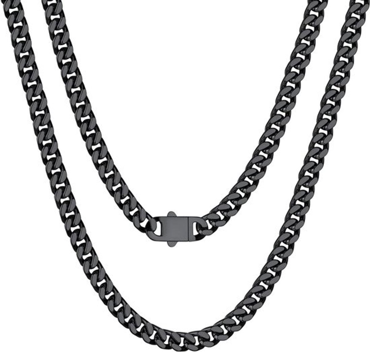 KARZO - Miami Cubaanse herenketting met upgrade gesp: duurzaam echt goud-zwart metaal, 18K gevuld roestvrij staal, 5mm-12mm breed, 18-30 inch lang