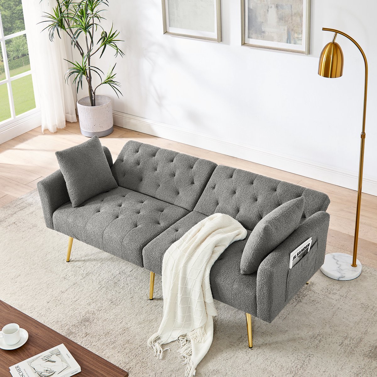 STILVORA Zitbank 2-Zits - Relax Sofa Met 3 Standen Rugleuning 2 Kussens En Metalen Poten - Luxe Comfort En Modern Design - Geschikt Voor Woonkamer Huurwoning En Klein Interieur - Teddy Fluweelstof - Grijs