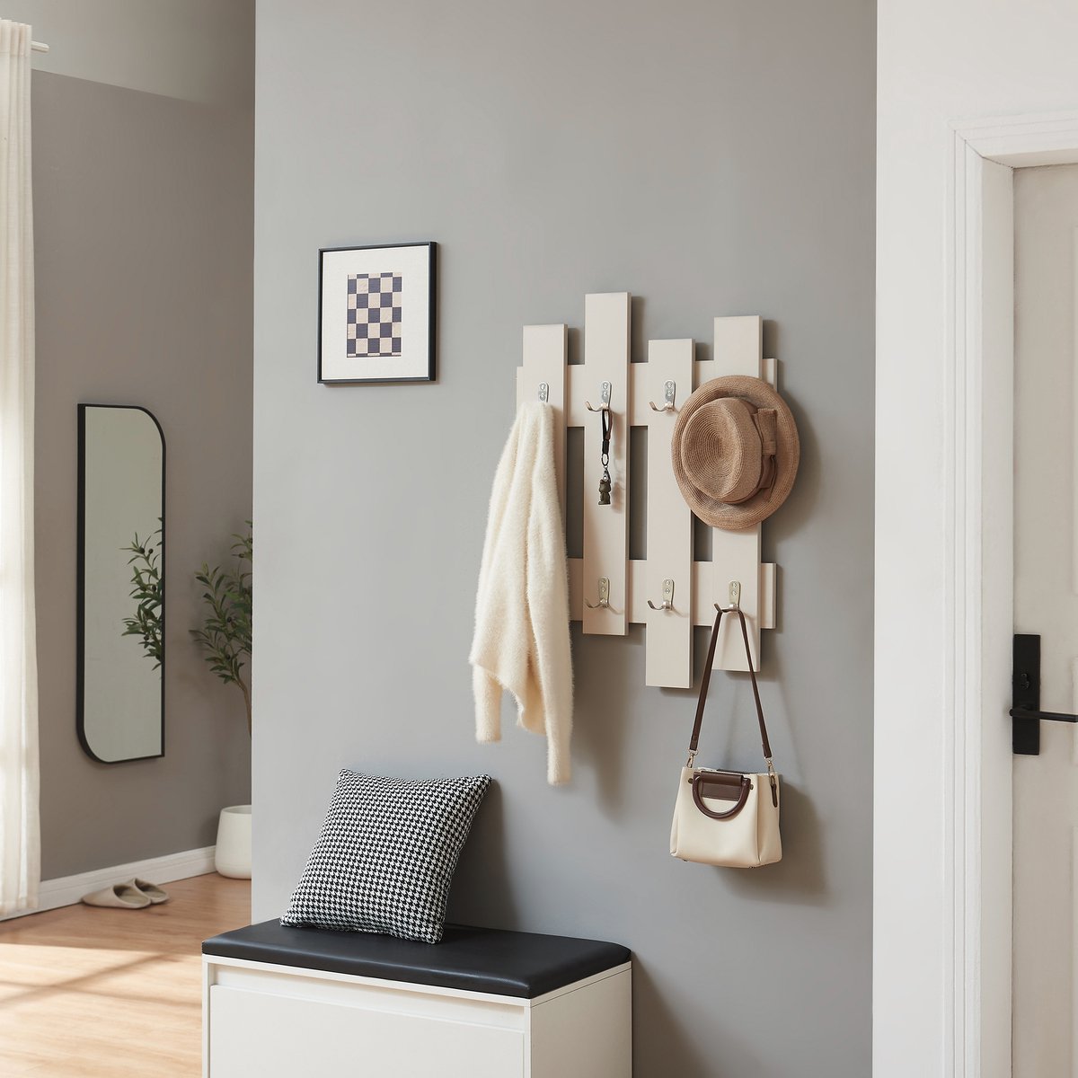 Wandkapstok Raseborg 80x60x3 cm beige [en.casa]
