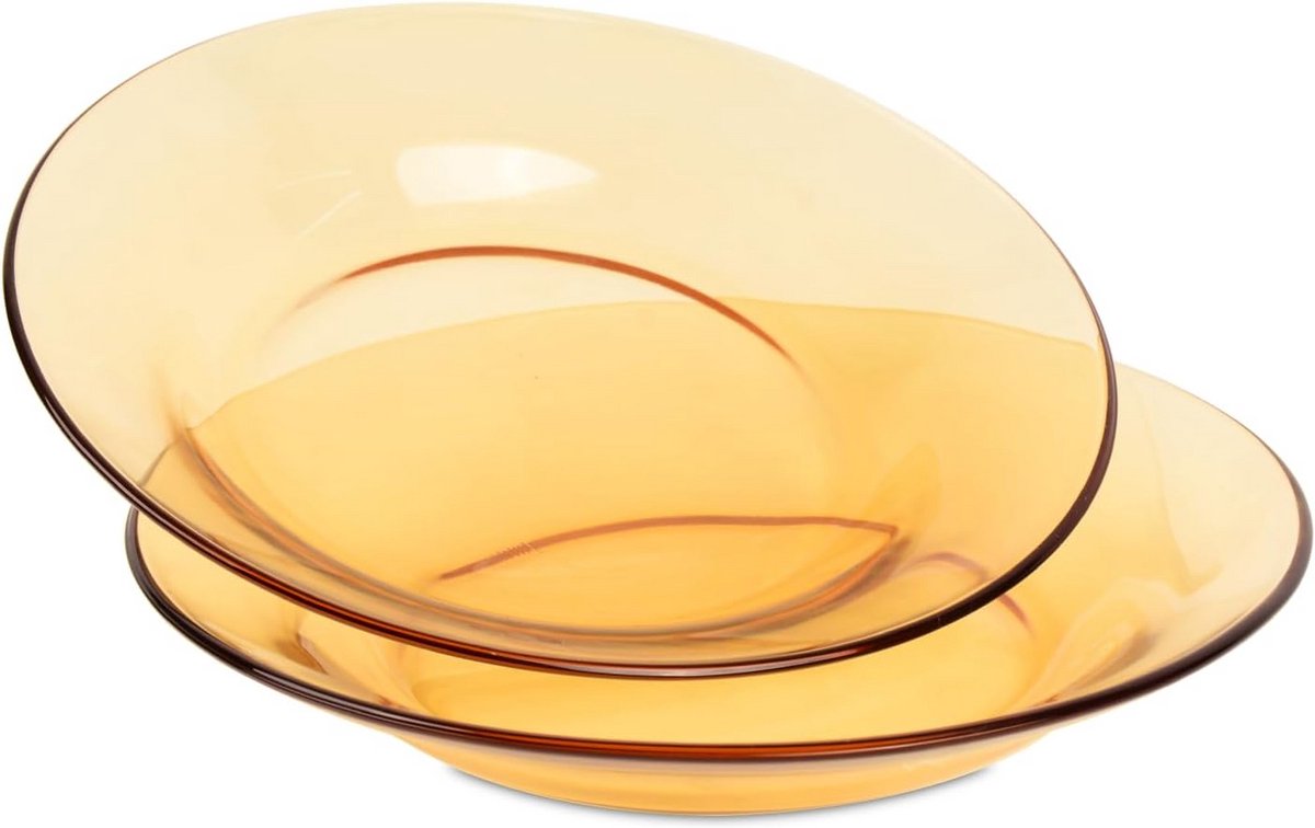 Glazen borden set van 2 - 23 cm - Vaatwasmachinebestendig - Amber kleur