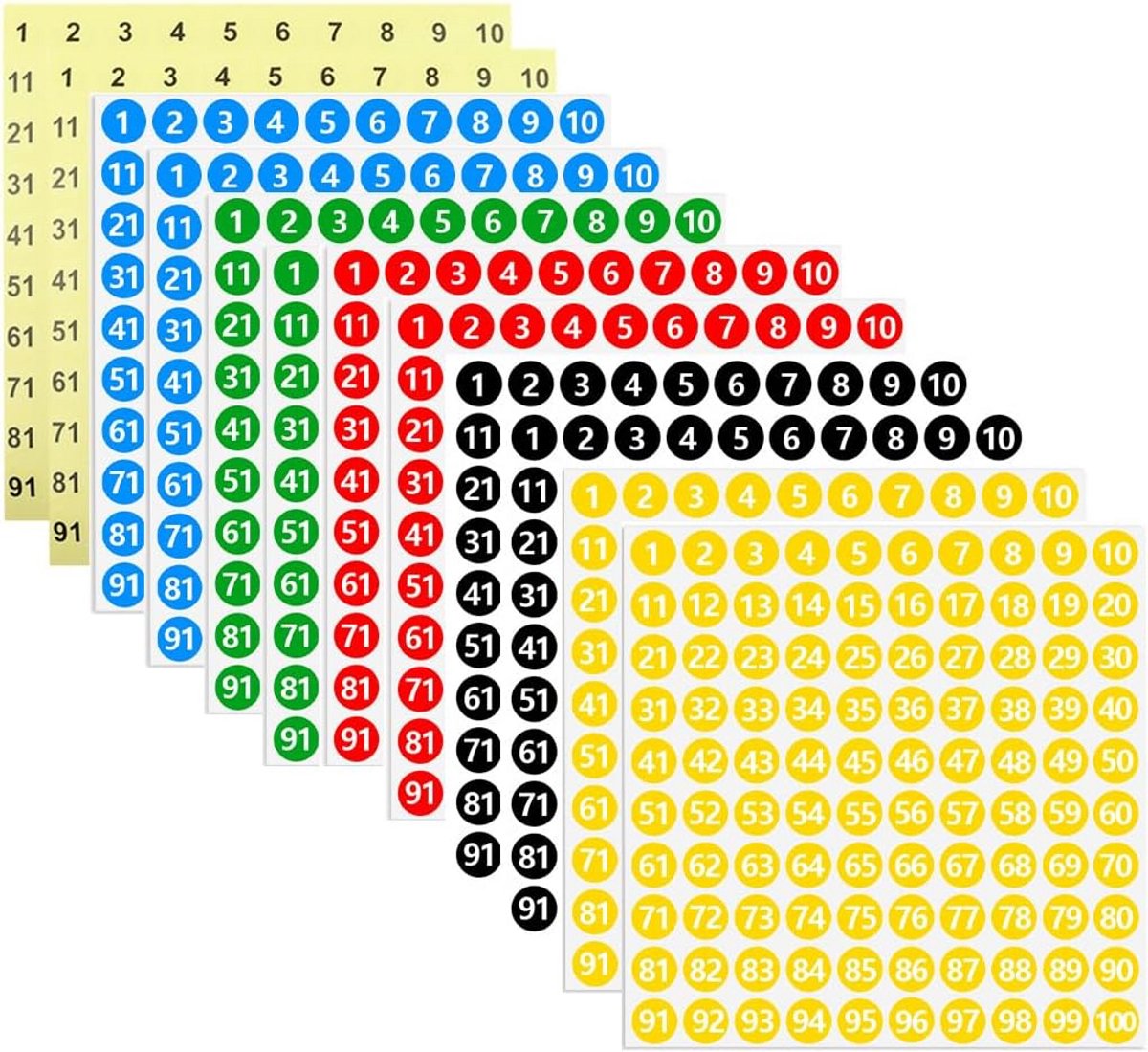 Ronde Cijferstickers 1-100 voor Organisatie en Inventaris