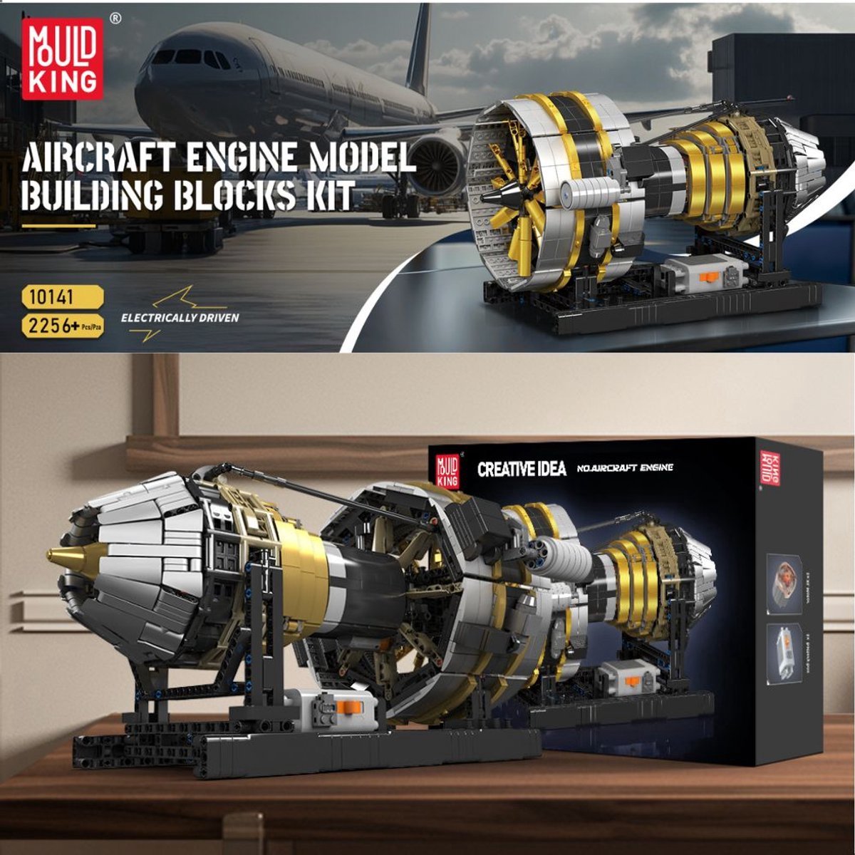 Mould King - 10141 Icons Technic Vliegtuig Straal motor | Speed champions modelbouw | Creator classic bouwpakket compatibel met lego of mega bloks | Technische speelgoed ideas voor expert volwassenen & kinderen | 2256 bouwstenen modelbouw — afbeelding 2