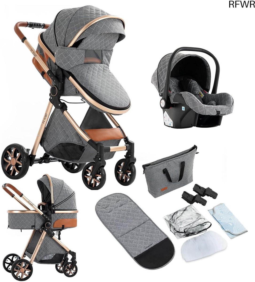 3-in-1 Kinderwagen met Omkeerbare Schuifmodi - Lichtgewicht Aluminium Design met Eén-Klik Vouw