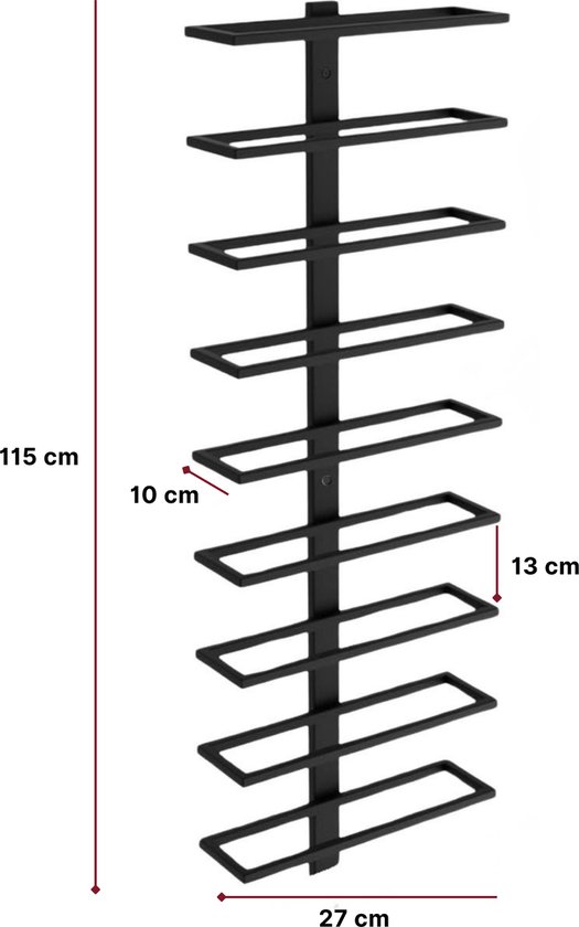 Mémoire® Réserve Wandwijnrek voor 9 Flessen – Luxe Wijnrek voor Aan de Muur – Stijlvolle Wijnopslag van Metaal – Verticale Wijnpresentatie – Ruimtebesparend Design – Perfect voor Woonkamer, Keuken en Wijnliefhebbers